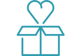 Icon of gift box with heart going inside it.